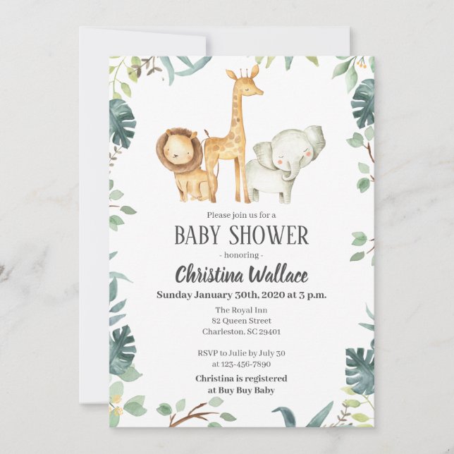 Safari Animals Baby Shower Invitations (Front)
