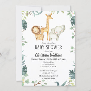 Safari Animals Baby Shower Invitations