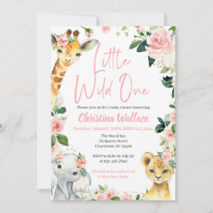 Safari Animals Baby Shower Invitations for Girls