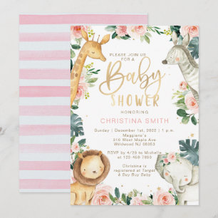 Safari Animals Baby Shower Invitations for Girls