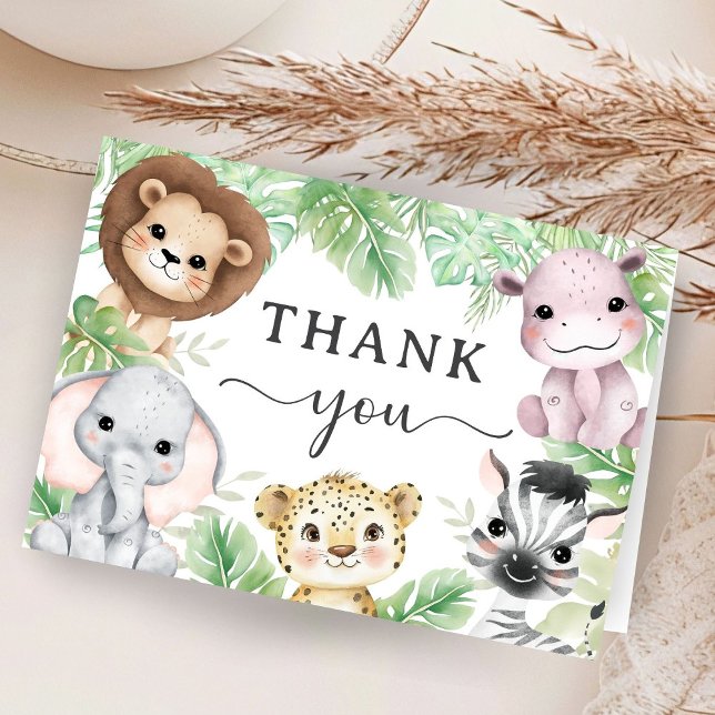 Safari Animals Baby Shower Jungle Folded Thank You Card (Creator Uploaded)