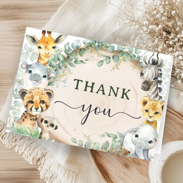 Safari Animals Baby Shower Jungle Folded Thank You Card (Creator Uploaded)
