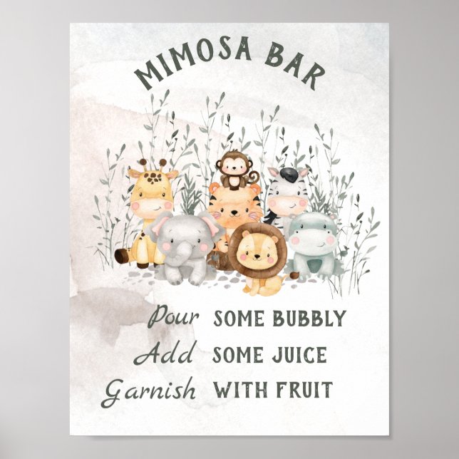 Safari Animals Baby Shower Mimosa Bar Poster (Front)