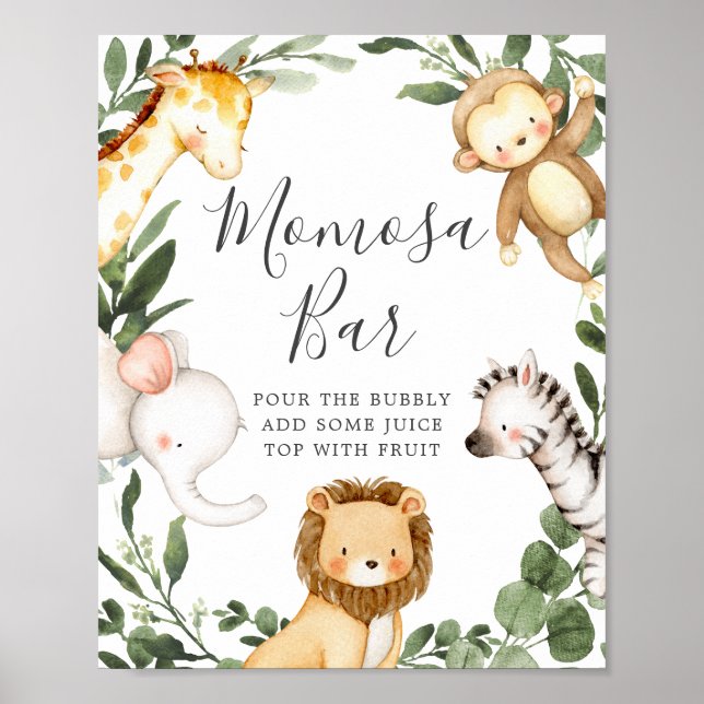 Safari Animals Baby Shower Mimosa Bar Sign (Front)