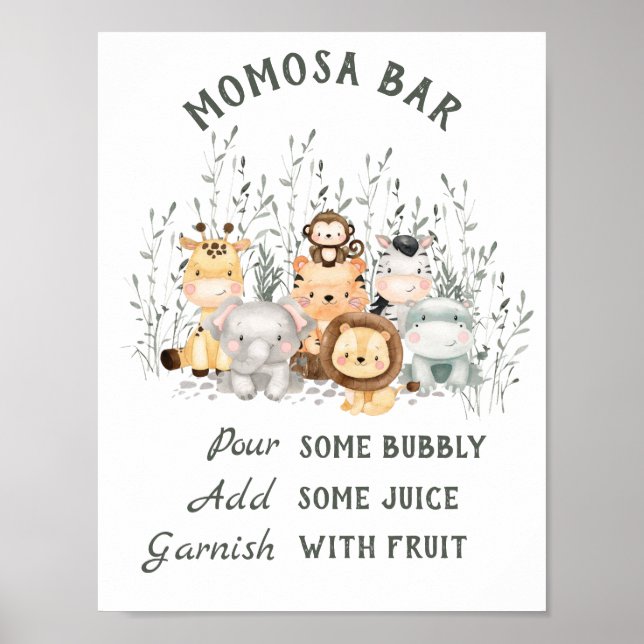 Safari Animals Baby Shower Momosa Bar Poster (Front)