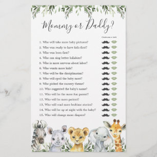 Safari Animals Baby Shower Mummy or Daddy Game