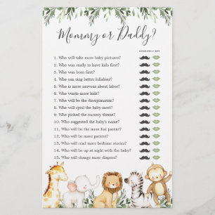 Safari Animals Baby Shower Mummy or Daddy Game