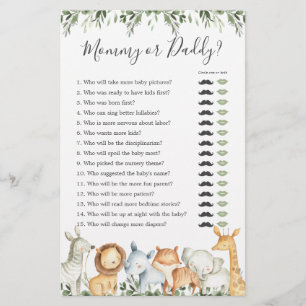 Safari Animals Baby Shower Mummy or Daddy Game