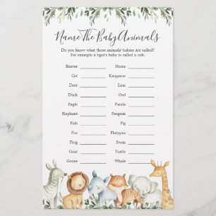 Safari Animals Baby Shower Name The Baby Animals