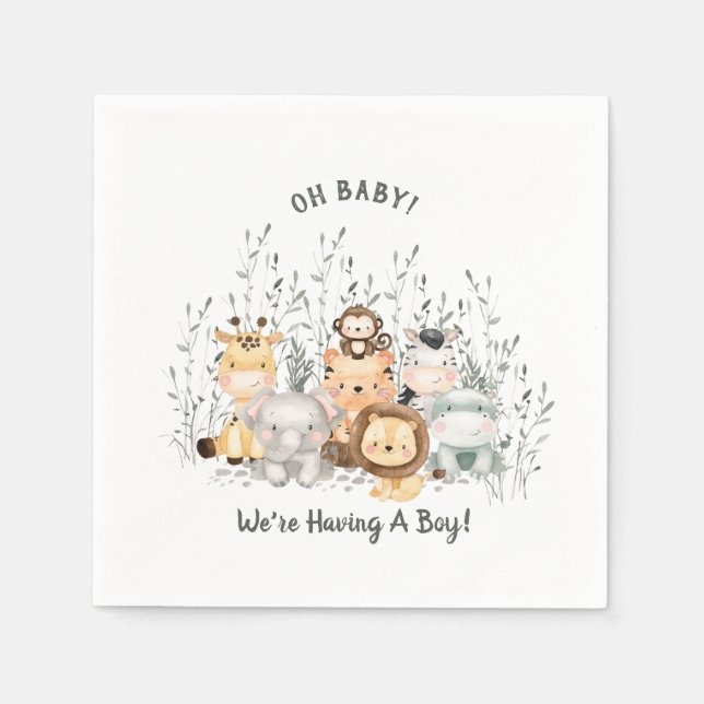 Safari Animals Baby Shower Napkins (Front)