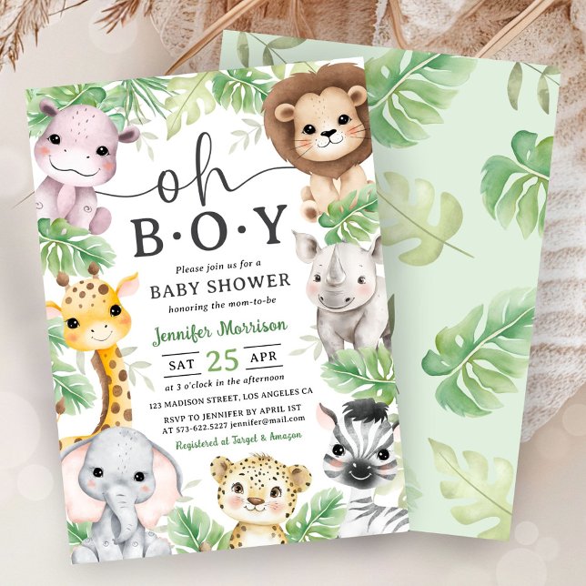 Safari Animals Baby Shower Oh Boy Tropical Jungle  Invitation (Creator Uploaded)