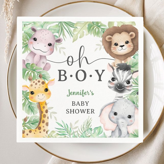 Safari Animals Baby Shower Oh Boy Tropical Jungle Napkin (Creator Uploaded)
