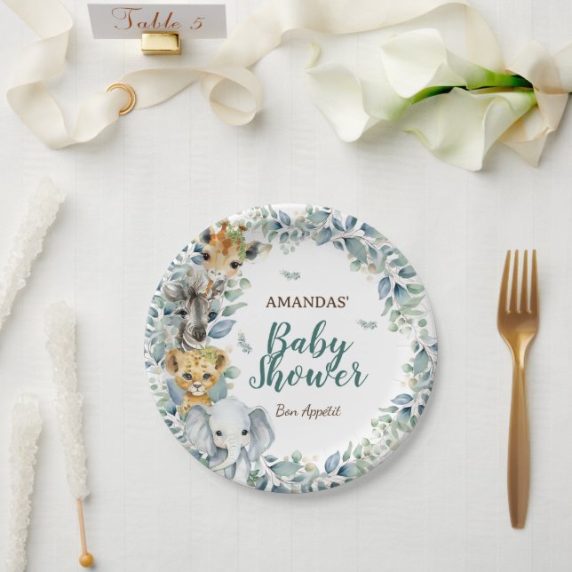 Safari Animals Baby Shower  Paper Plate (Wedding)