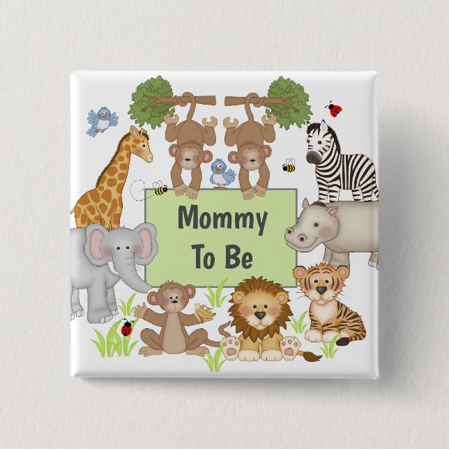 Safari Animals Baby Shower Party Mummy To Be 15 Cm Square Badge (Front)