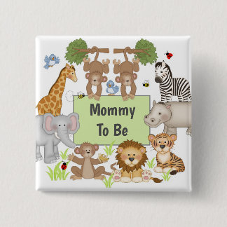 Safari Animals Baby Shower Party Mummy To Be 15 Cm Square Badge