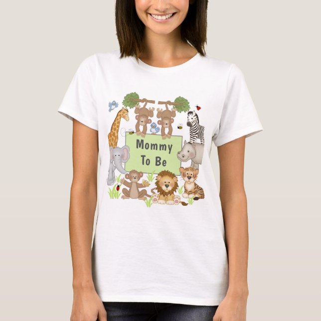 Safari Animals Baby Shower Party Mummy To Be T-Shirt (Front)