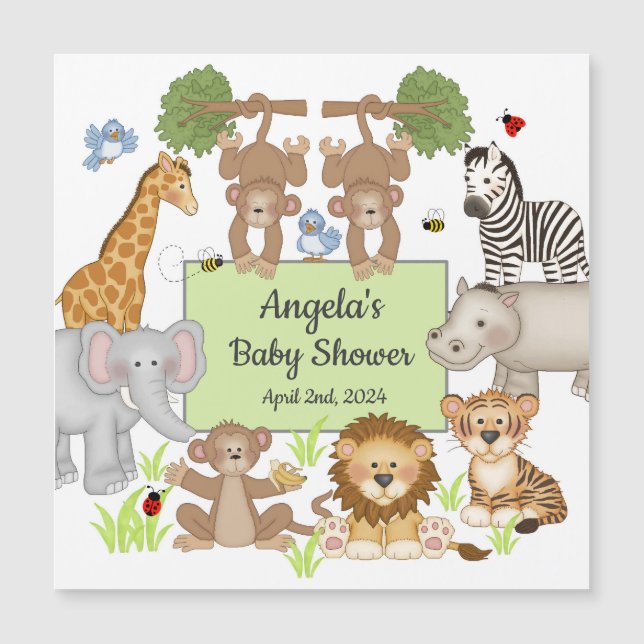 Safari Animals Baby Shower Party Reminder  (Front)