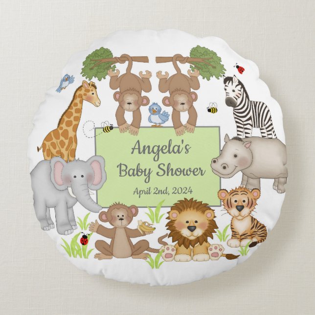 Safari Animals Baby Shower Party  Round Cushion (Front)