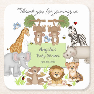 Safari Animals Baby Shower Party Square Paper Coaster