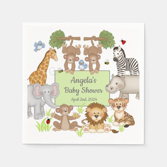 Safari Animals Baby Shower Party Table  Napkin (Front)