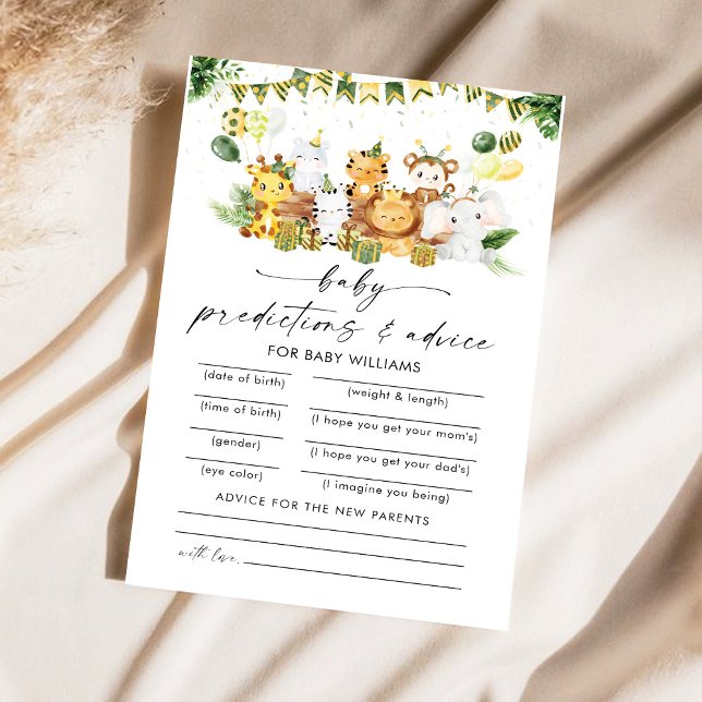 Safari Animals Baby Shower Predictions Card (Creator Uploaded)