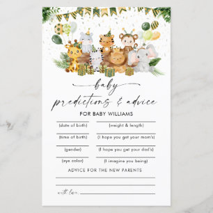 Safari Animals Baby Shower Predictions Card