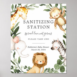 Safari Animals Baby Shower Sanitising Station Sign