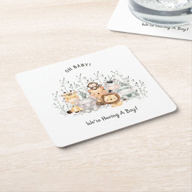 Safari Animals Baby Shower Square Paper Coaster (Angled)