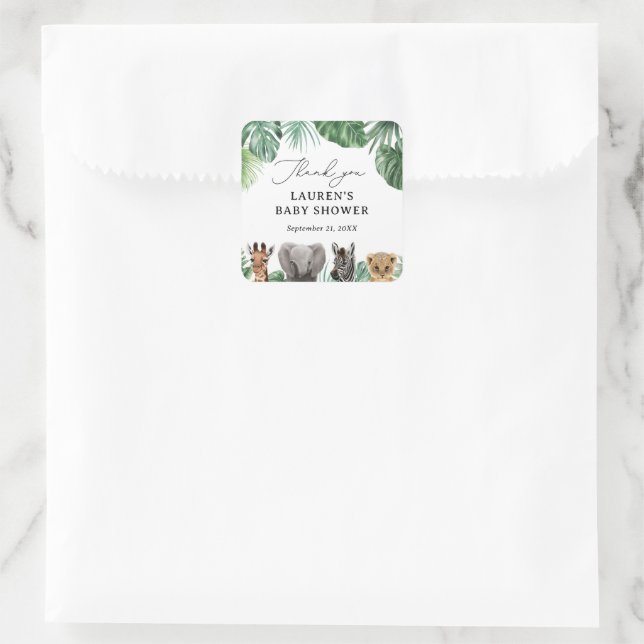 Safari Animals Baby Shower Square Sticker (Bag)