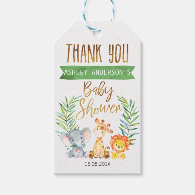 Safari Animals Baby Shower TagS (Front)