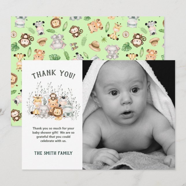 Safari Animals Baby Shower Thank You Card (Front/Back)