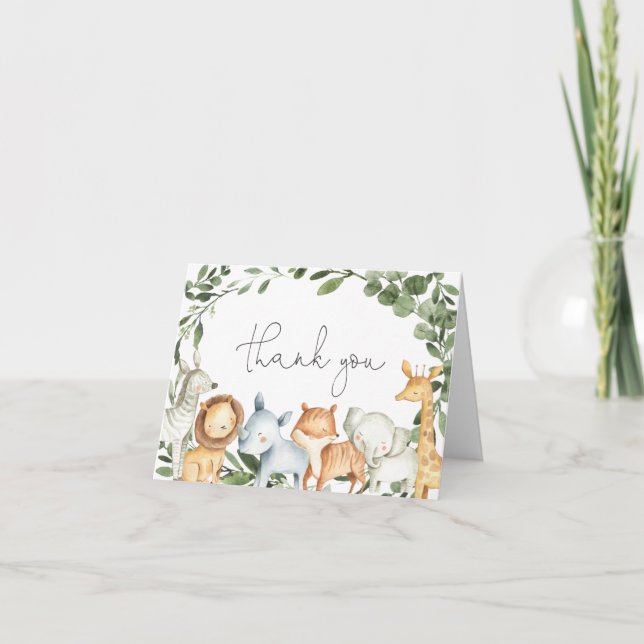 Safari Animals Baby Shower Thank You Card (Front)