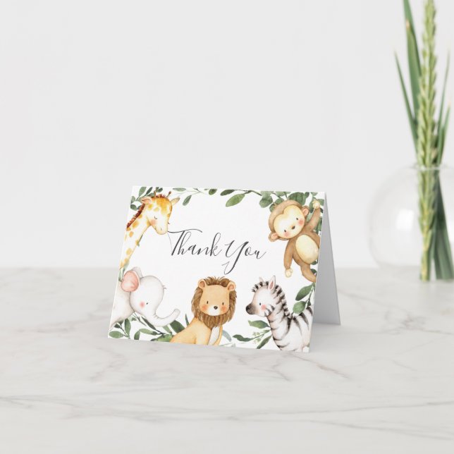 Safari Animals Baby Shower Thank You Card (Front)