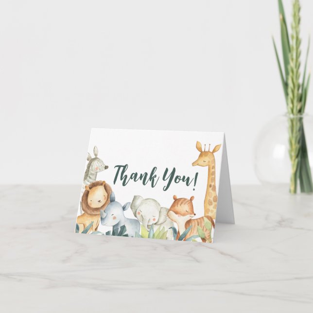 Safari Animals Baby Shower Thank You Card (Front)