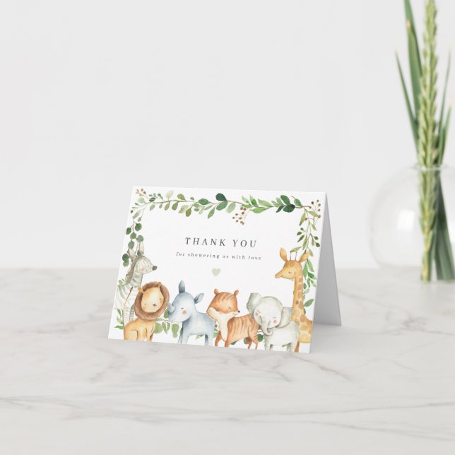Safari Animals Baby Shower Thank You Card (Front)