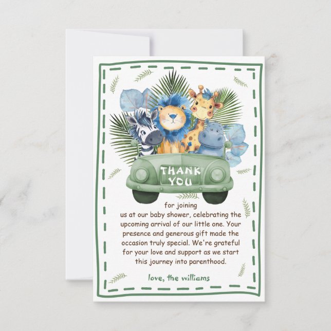 Safari Animals Baby Shower Thank You Card (Front)