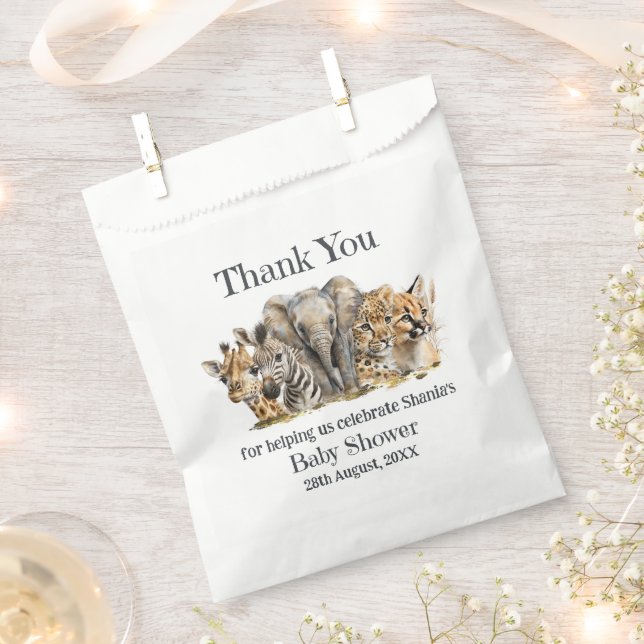 Safari Animals Baby Shower Thank You Favour Bags (Clipped)