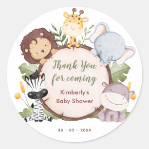 Safari Animals Baby Shower Thank You Favour Classic Round Sticker