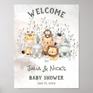 Safari Animals Baby Shower Welcome Poster
