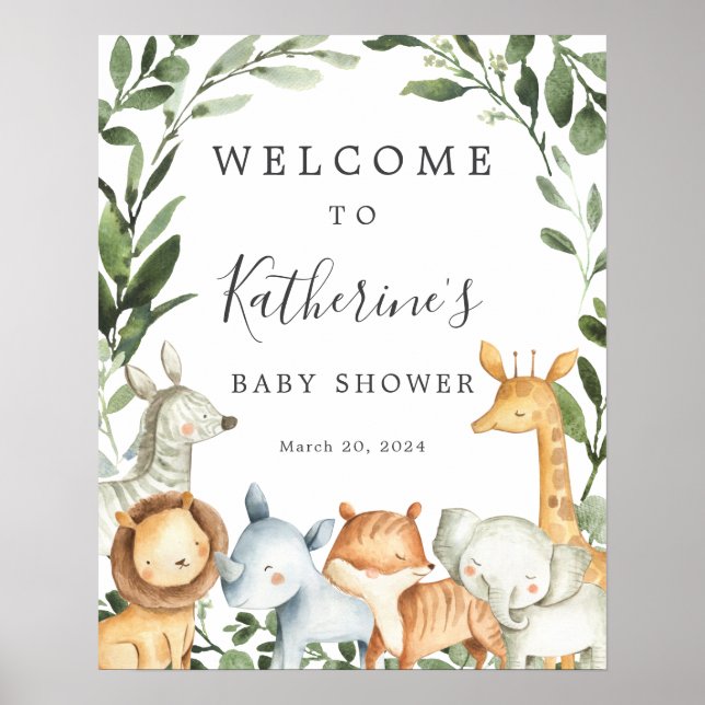 Safari Animals Baby Shower Welcome Sign (Front)