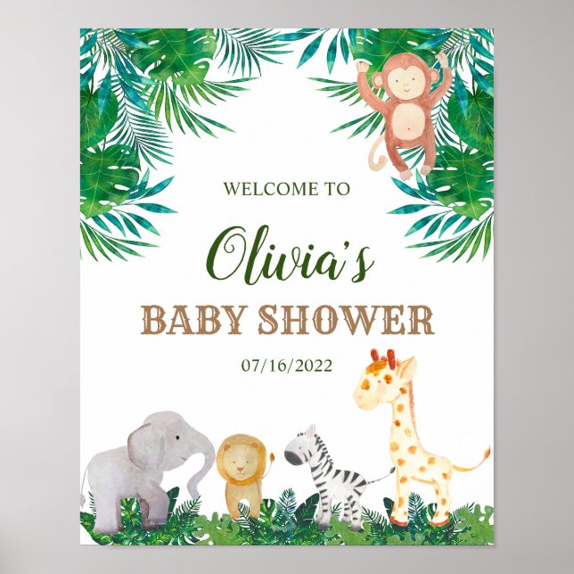Safari Animals Baby Shower Welcome Sign (Front)