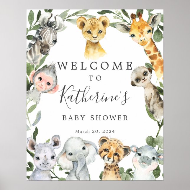 Safari Animals Baby Shower Welcome Sign (Front)