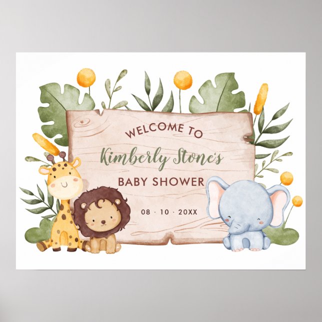 Safari Animals Baby Shower Welcome Sign Poster (Front)