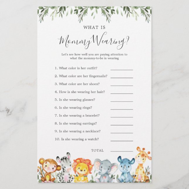 Safari Animals Baby Shower What is Mummy Wearing (Front)