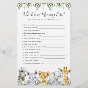 Safari Animals Baby Shower Who Knows Mummy Best