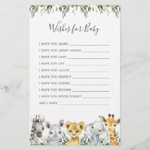 Safari Animals Baby Shower Wishes For Baby