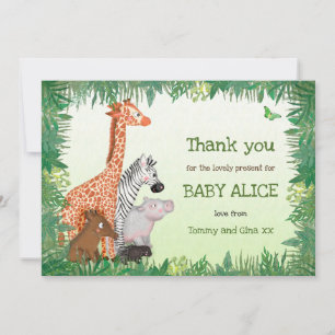 Safari animals baby thank you card