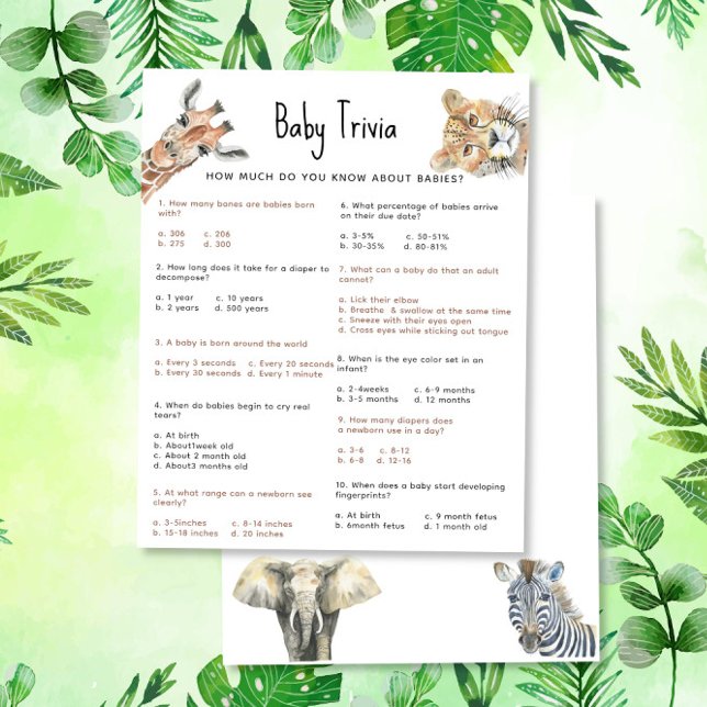 Safari animals Baby Trivia | Baby Shower Game (Creator Uploaded)