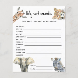 Safari animals - Baby Word Scramble