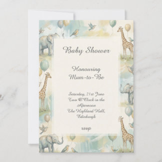 Safari Animals Balloons Baby Shower Invitation